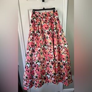 B Darlin printed full floral rose pink peach maxi poof skirt y2k with train